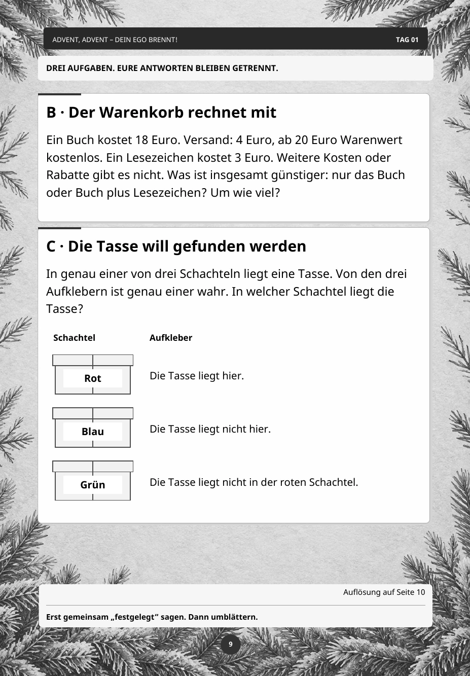 Seite 9 · Aufgaben B und C: rechnen und kombinieren.