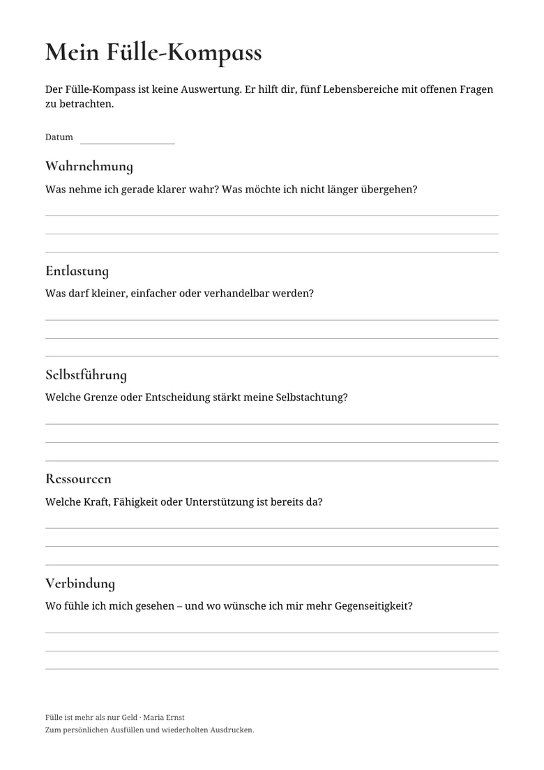 Originalvorschau des Arbeitsblatts Mein Fülle-Kompass