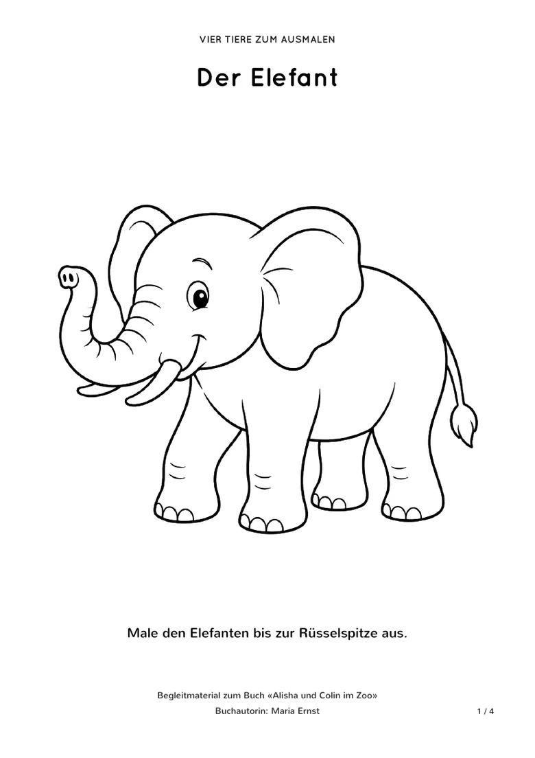 Originalvorschau: Ein Elefant zum Ausmalen, das erste von vier A4-Ausmalblättern