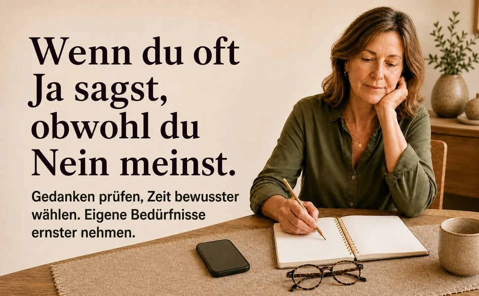 Frau mit Notizbuch. Wenn du oft Ja sagst, obwohl du Nein meinst.