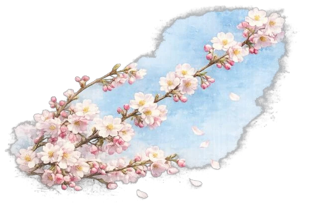 Originalillustration aus Tag 15: ein Zweig mit Kirschblüten.